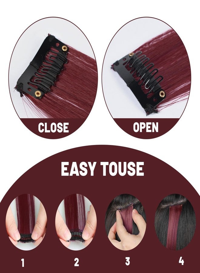 توفافا وصلات شعر TOFAFA بطول 22 بوصة باللون العنابي، وصلات شعر صناعية بلون الكرز الأحمر مع مشابك، قطع شعر طويلة مستقيمة ملونة للبنات والسيدات والأطفال، هدية مميزة (10 قطع باللون الأحمر العنابي) - Image 3